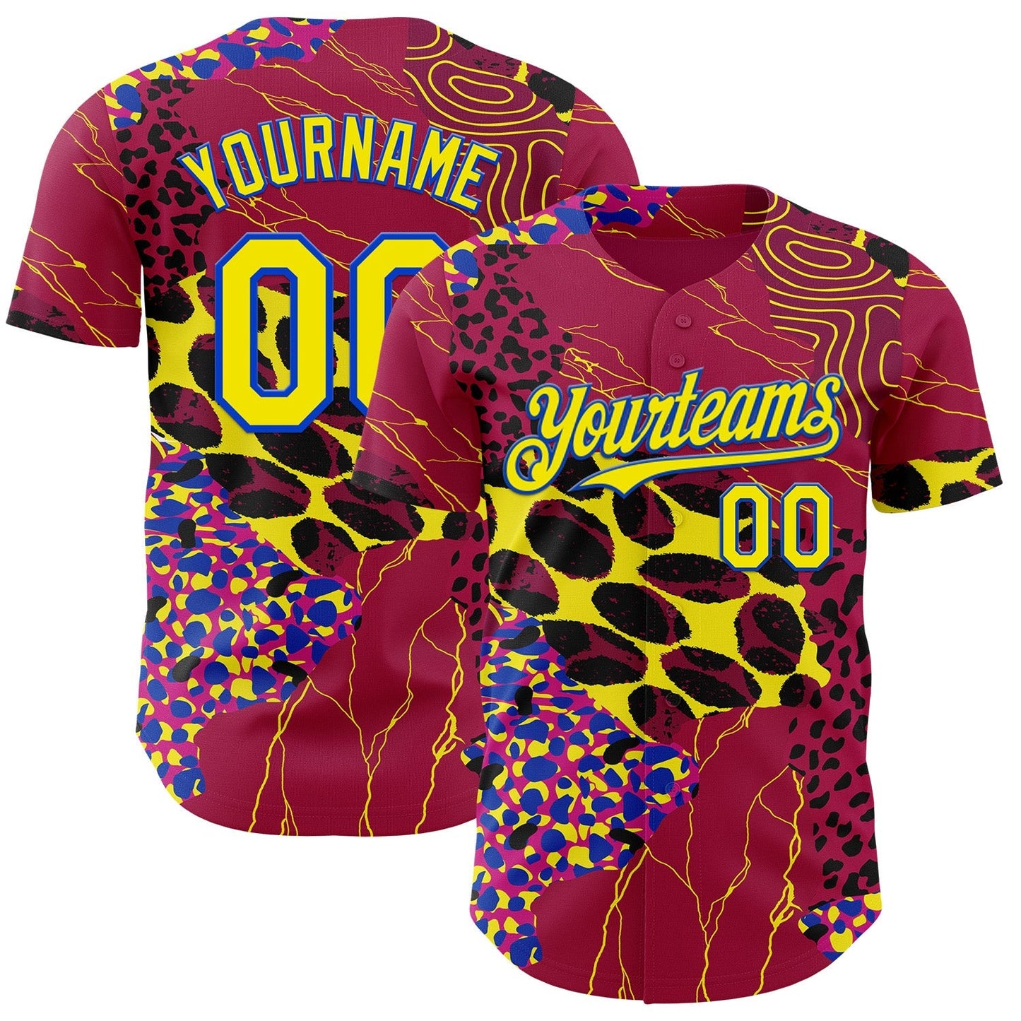 Custom Red Light Yellow-Thunder Blue Leopard Print Authentic Baseball Jersey baseball jersey product view 1