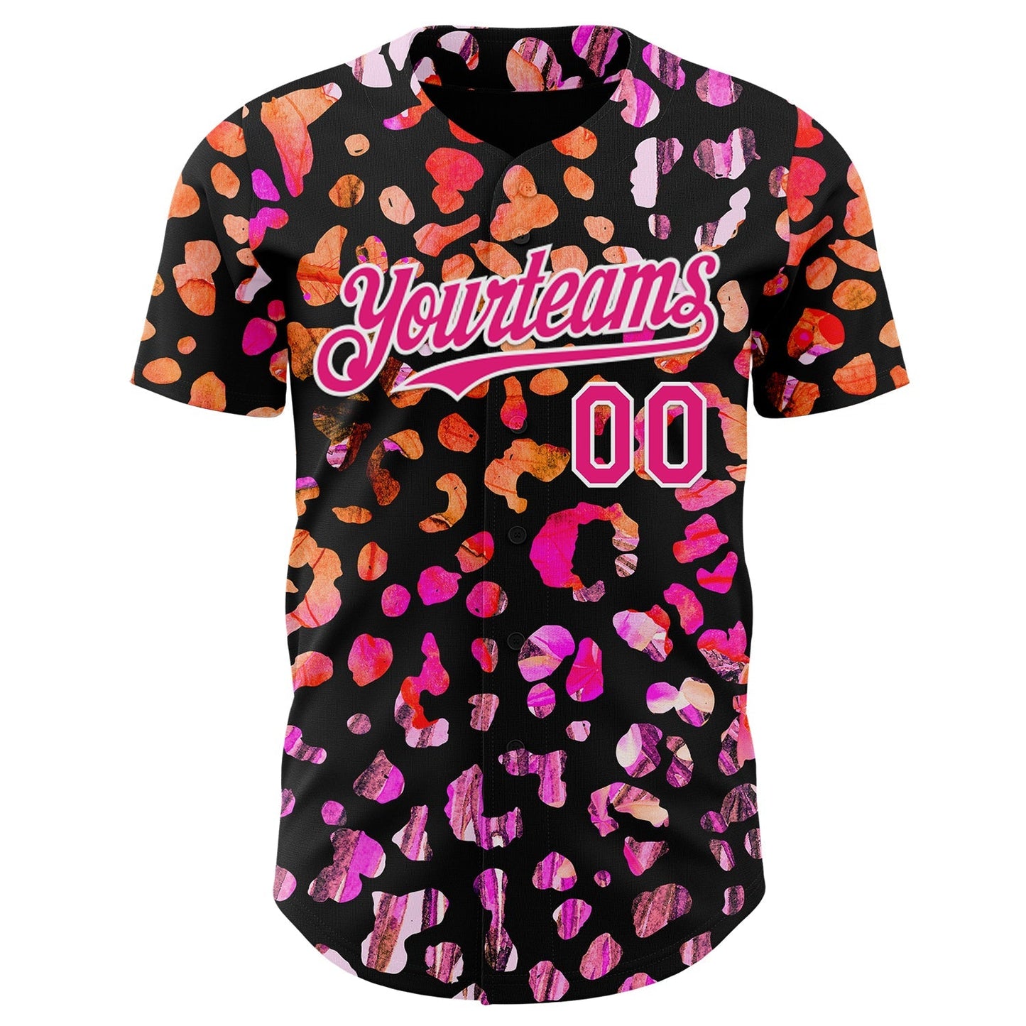 Custom Black Hot Pink-White Leopard Print Authentic Baseball Jersey baseball jersey product view 2