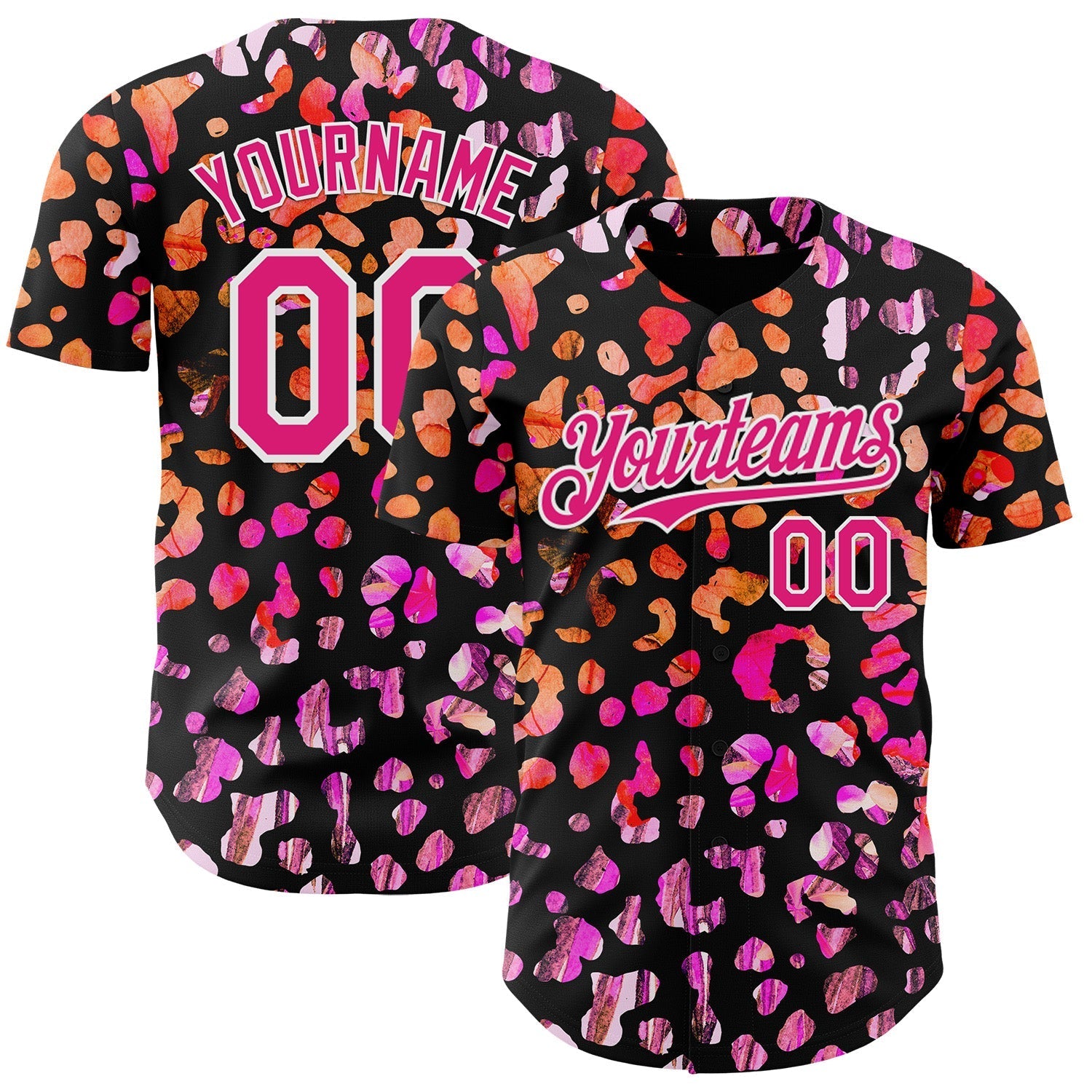 Custom Black Hot Pink-White Leopard Print Authentic Baseball Jersey baseball jersey product view 1