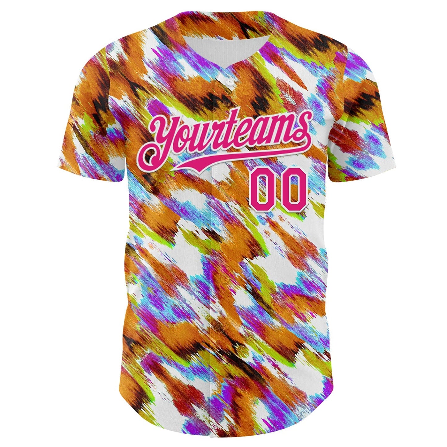 Custom Orange Hot Pink-White Leopard Print Authentic Baseball Jersey baseball jersey product view 2