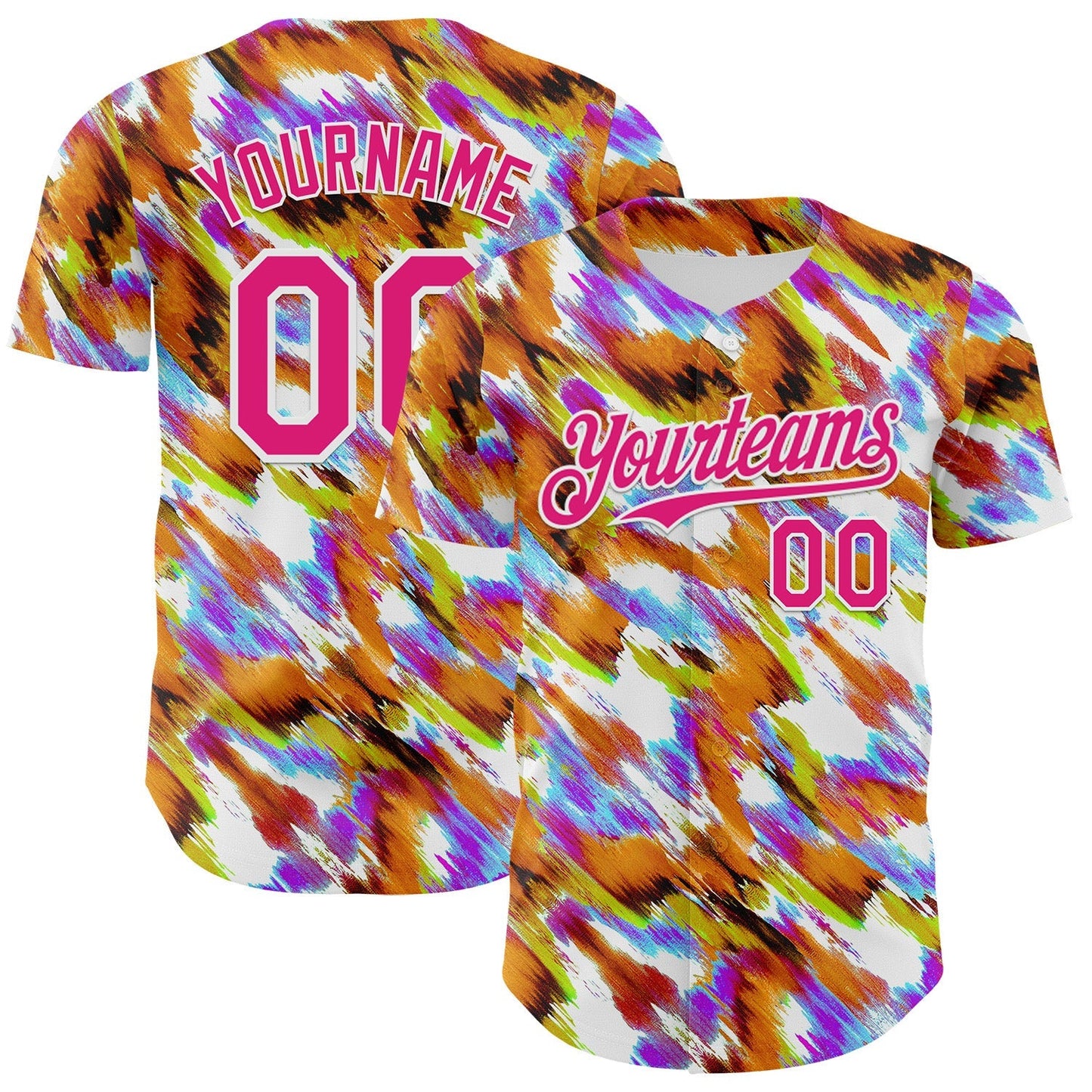 Custom Orange Hot Pink-White Leopard Print Authentic Baseball Jersey baseball jersey product view 1