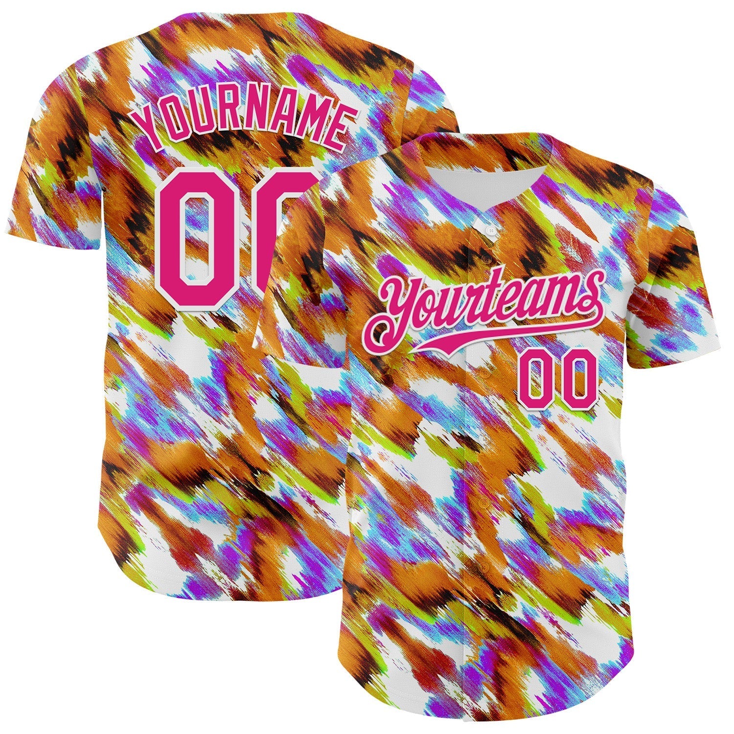 Custom Orange Hot Pink-White Leopard Print Authentic Baseball Jersey baseball jersey product view 1