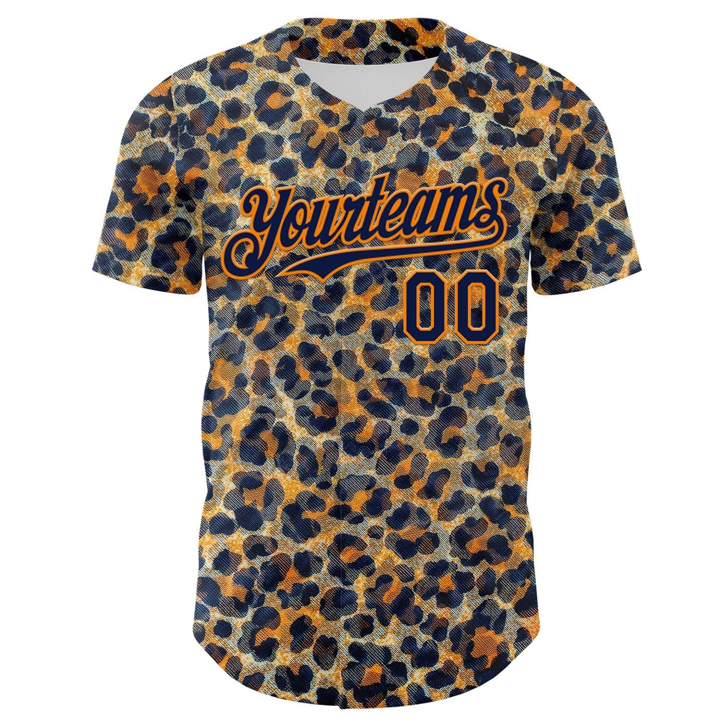 Custom Blue Navy-Bay Orange Leopard Print Authentic Baseball Jersey baseball jersey product view 2