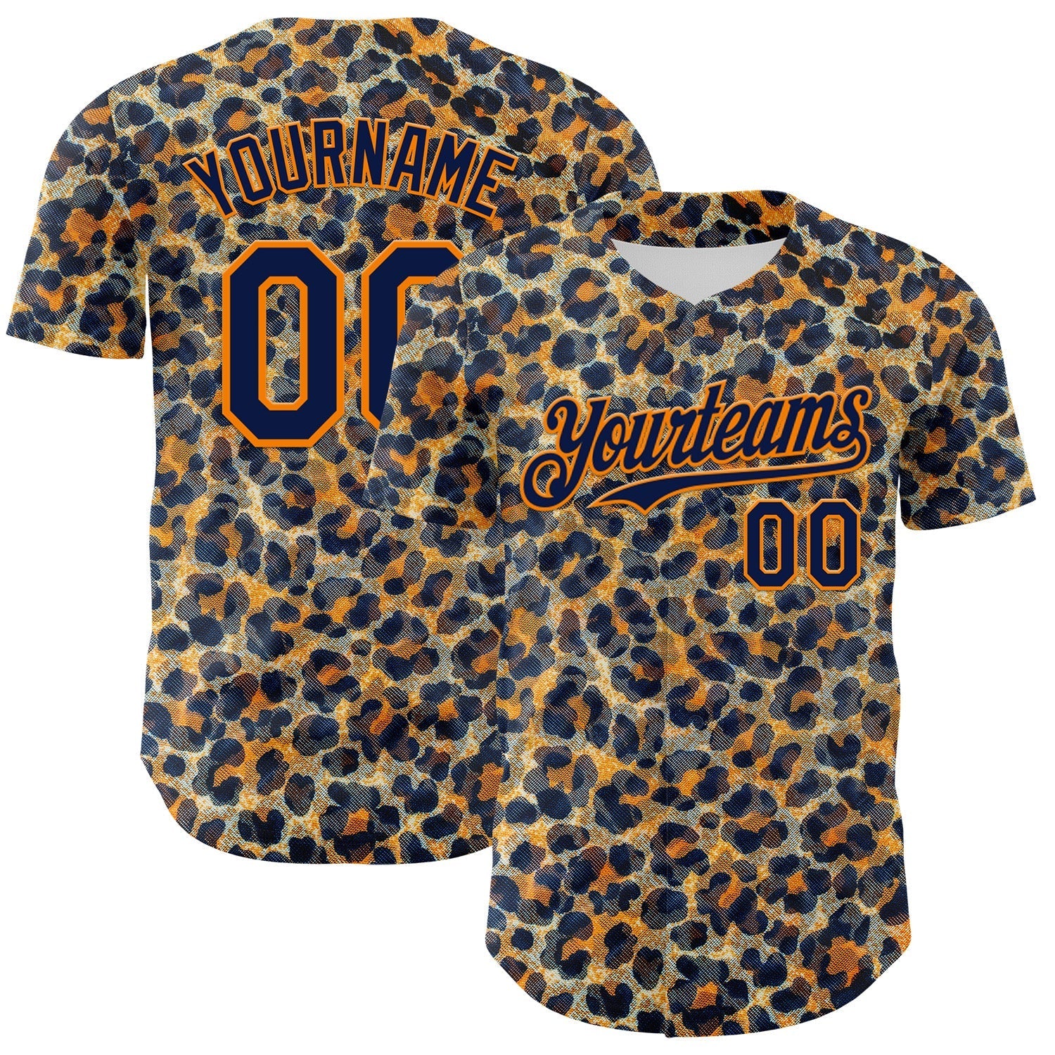 Custom Blue Navy-Bay Orange Leopard Print Authentic Baseball Jersey baseball jersey product view 1