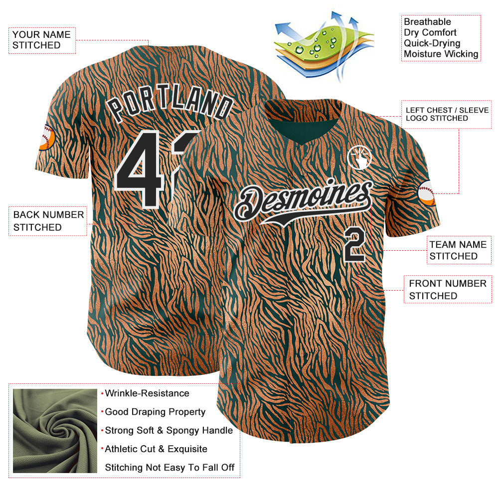 Custom Brown Black Green-White Zebra Stripe Print Authentic Baseball Jersey baseball jersey product view 3
