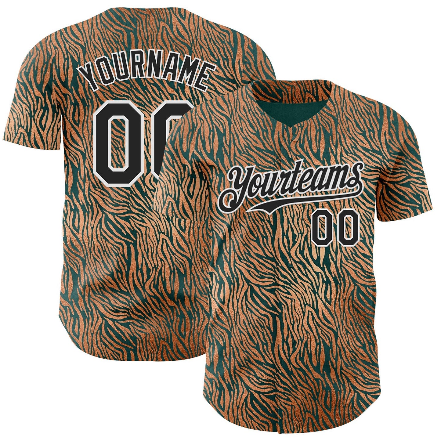 Custom Brown Black Green-White Zebra Stripe Print Authentic Baseball Jersey baseball jersey product view 1