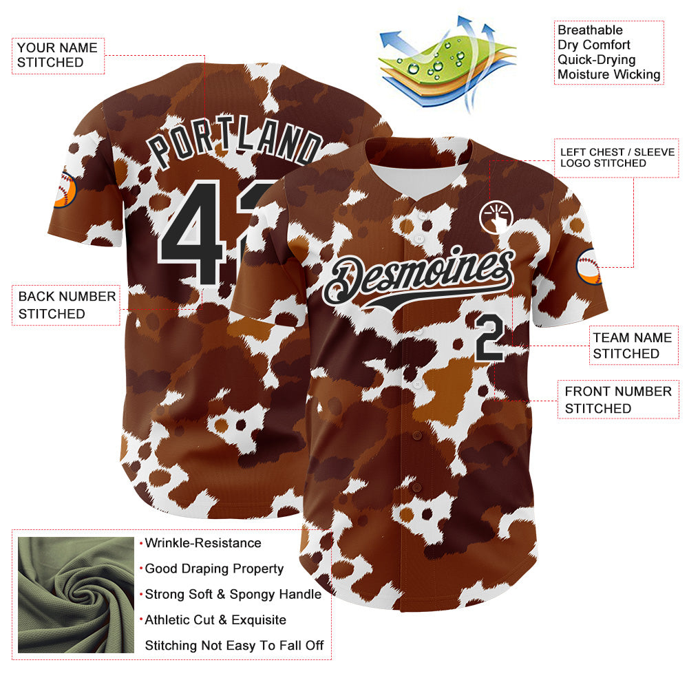 Custom Brown Black-White Leopard Print Authentic Baseball Jersey baseball jersey product view 3