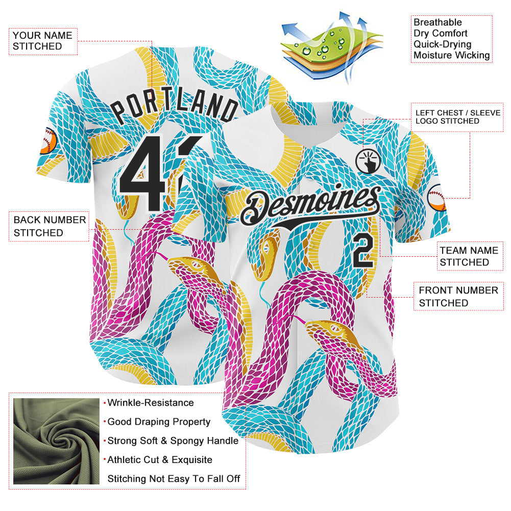 Custom White-Black Animal Snake Skin Authentic Baseball Jersey baseball jersey product view 3