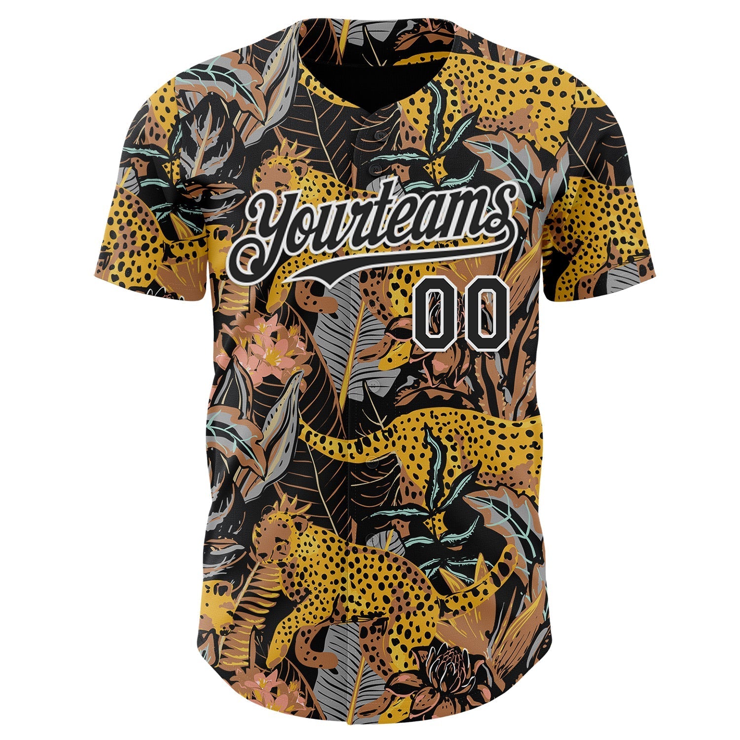 Custom Black-White Leopard Print Tropical Jungle Authentic Baseball Jersey baseball jersey product view 2