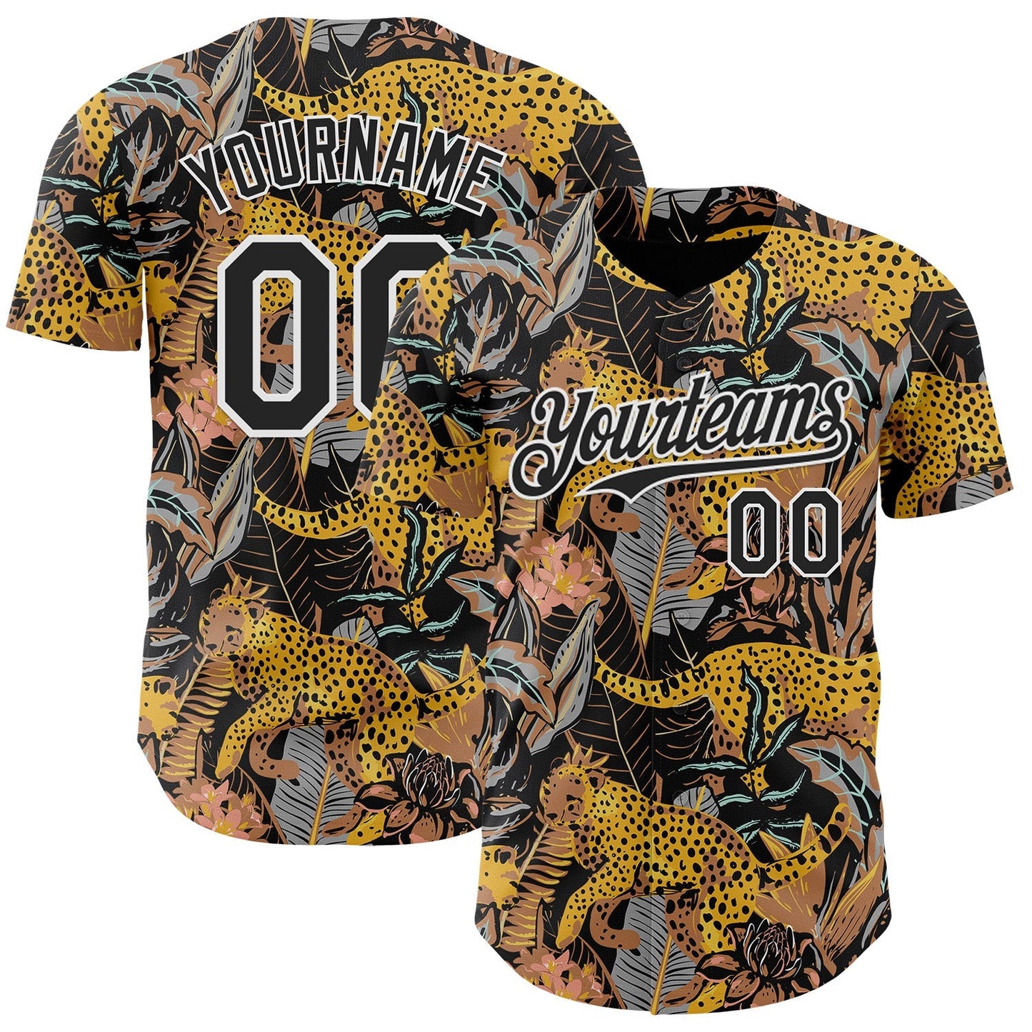 Custom Black-White Leopard Print Tropical Jungle Authentic Baseball Jersey baseball jersey product view 1