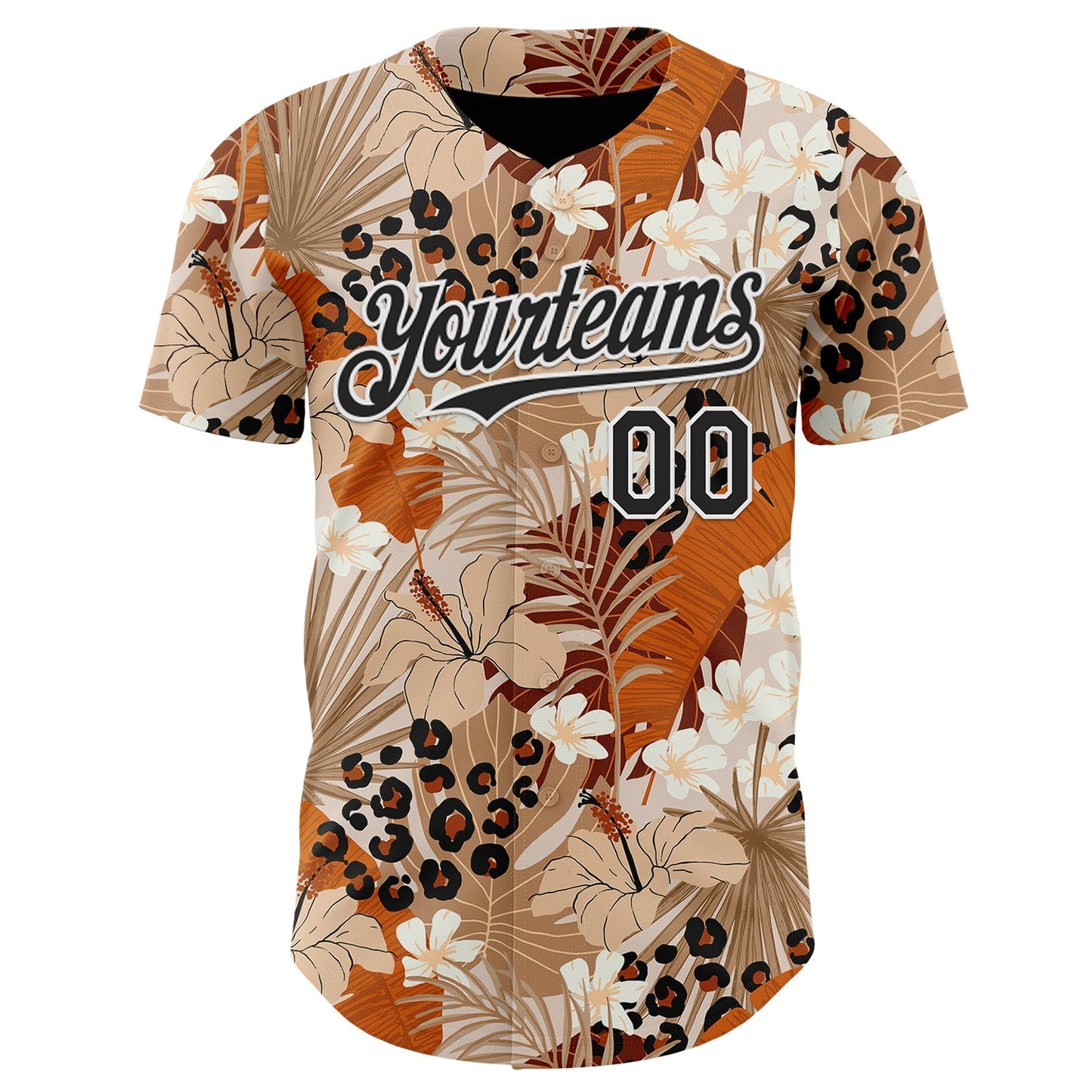 Custom Brown Black-White Leopard Print Tropical Jungle Authentic Baseball Jersey baseball jersey product view 2