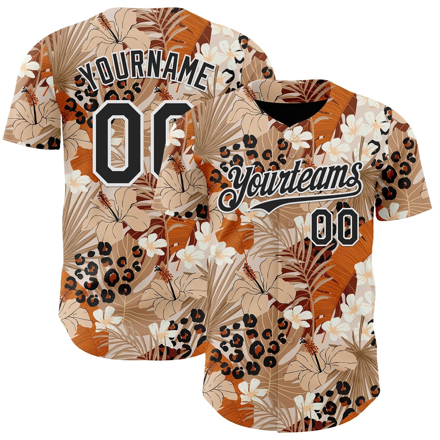 Custom Brown Black-White Leopard Print Tropical Jungle Authentic Baseball Jersey baseball jersey product view 1