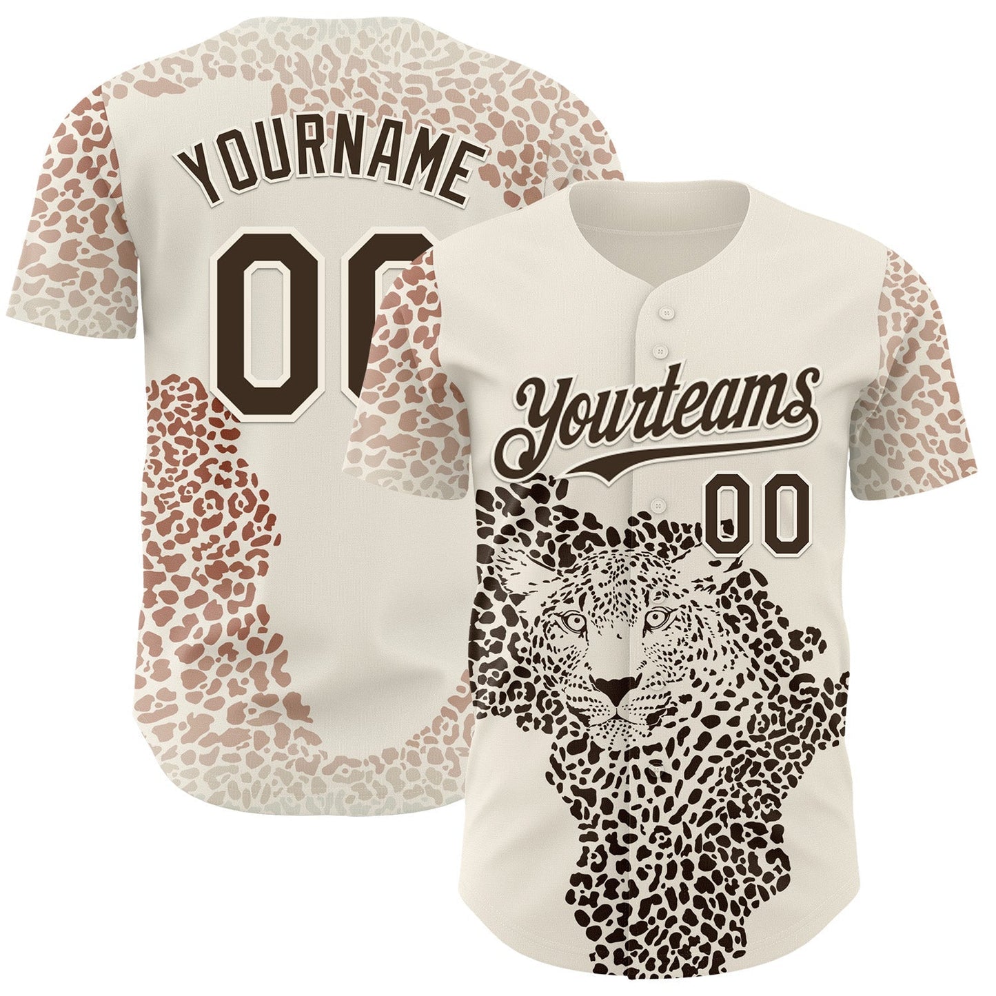 Custom Cream-Brown Leopard Print Authentic Baseball Jersey baseball jersey product view 1