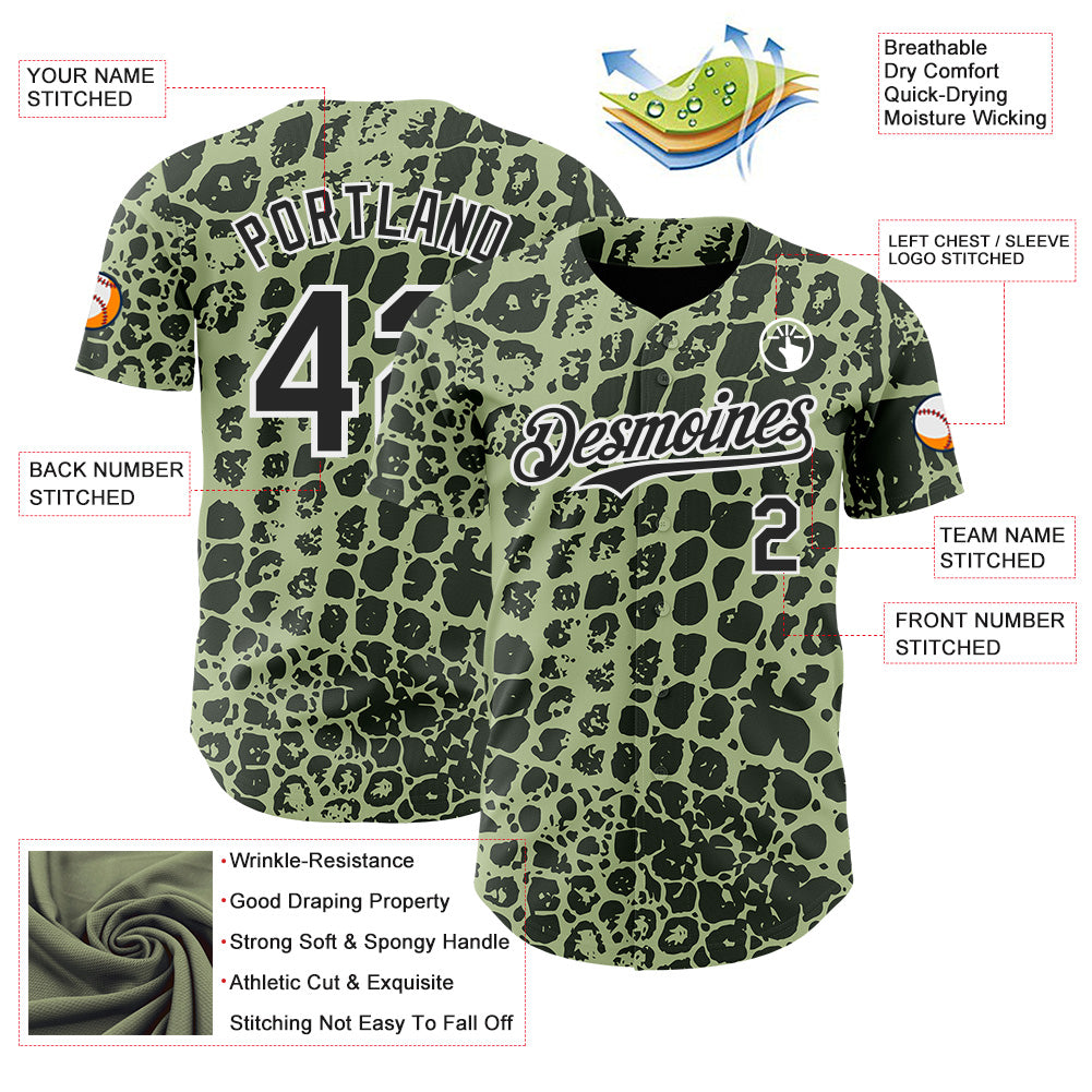 Custom Green Black-White Crocodile Skin Authentic Baseball Jersey baseball jersey product view 3