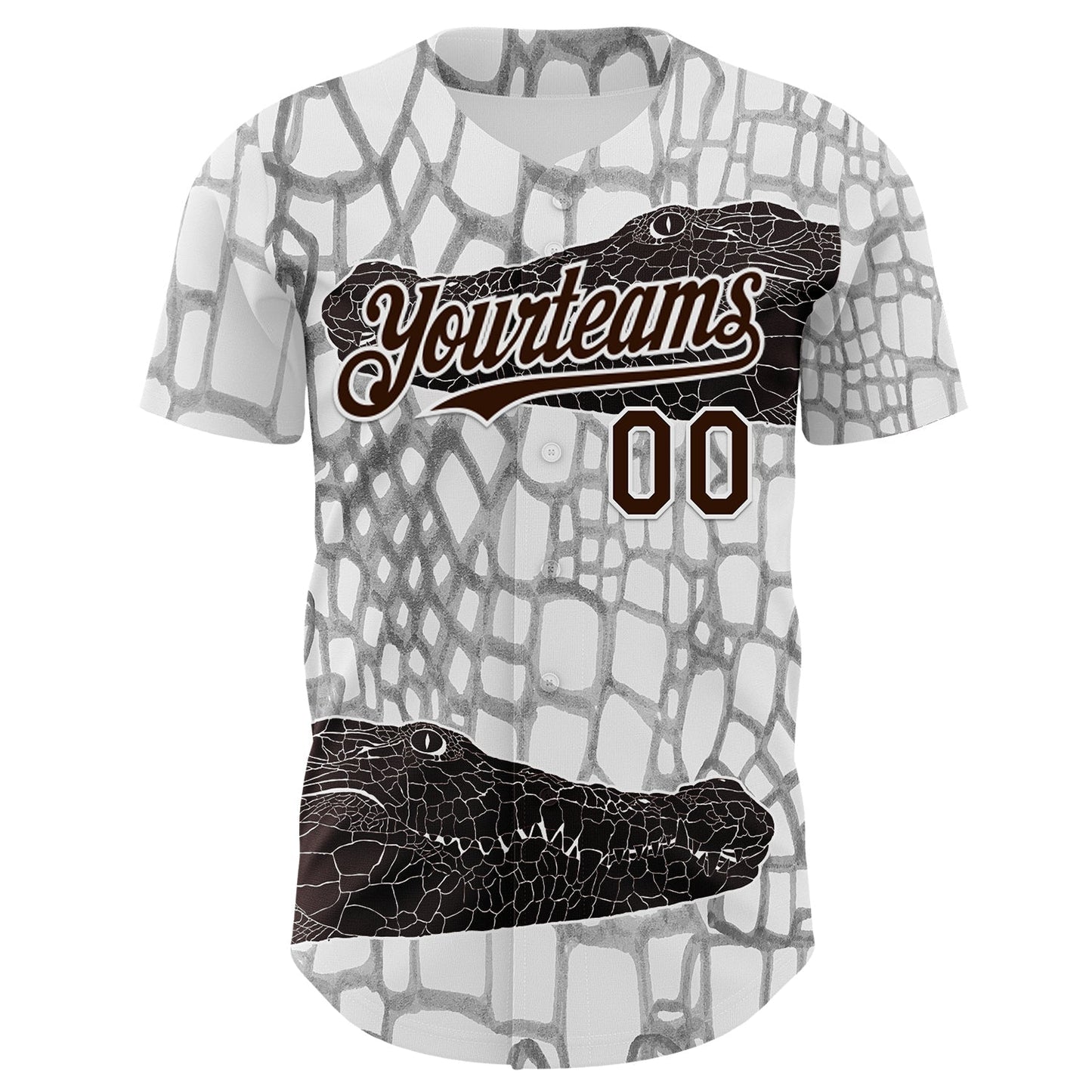 Custom White Brown-Gray Crocodile Skin Authentic Baseball Jersey baseball jersey product view 2
