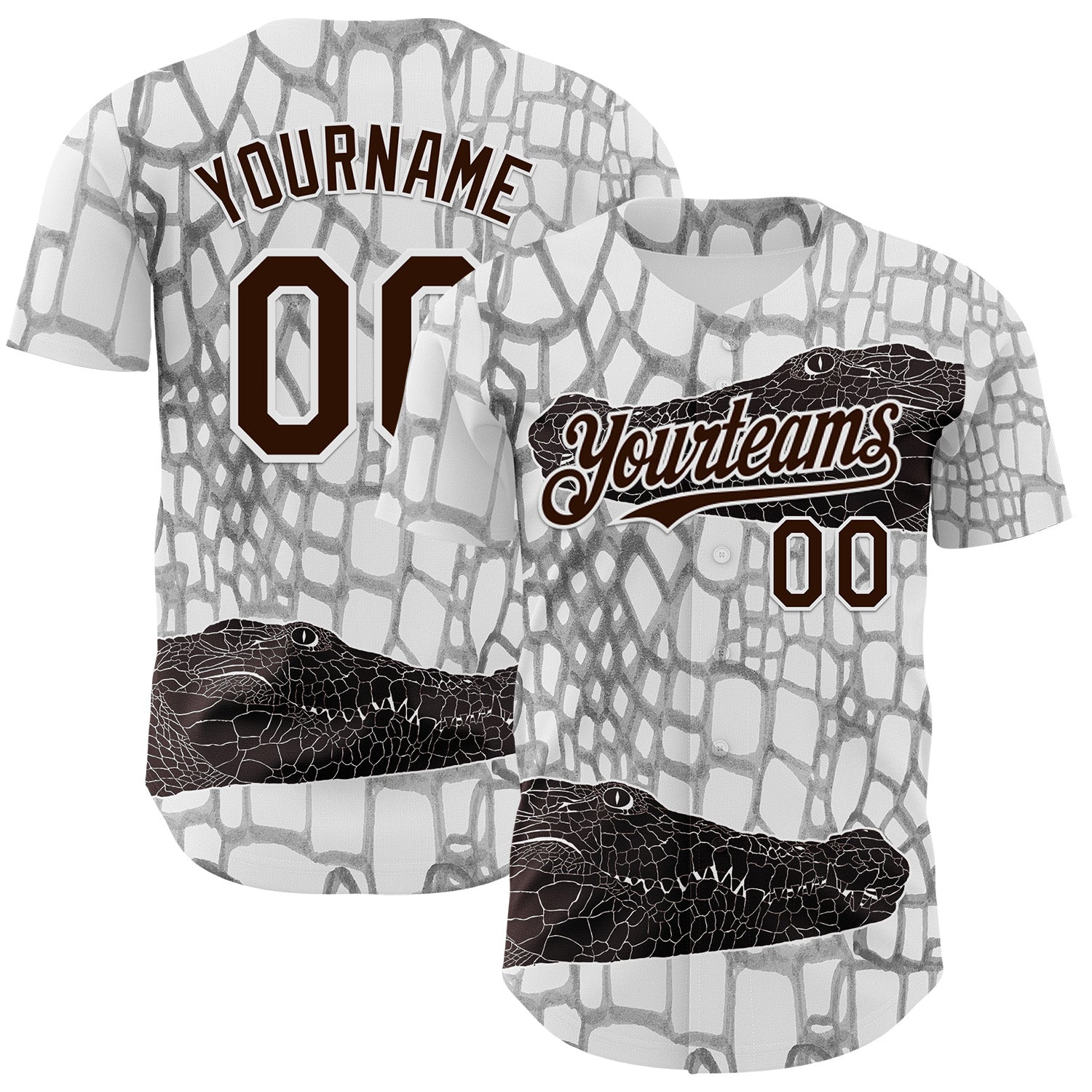 Custom White Brown-Gray Crocodile Skin Authentic Baseball Jersey baseball jersey product view 1