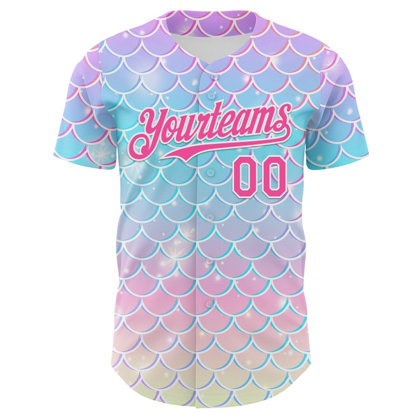 Custom Purple Pink Blue-White Mermaid Skin Authentic Baseball Jersey baseball jersey product view 2