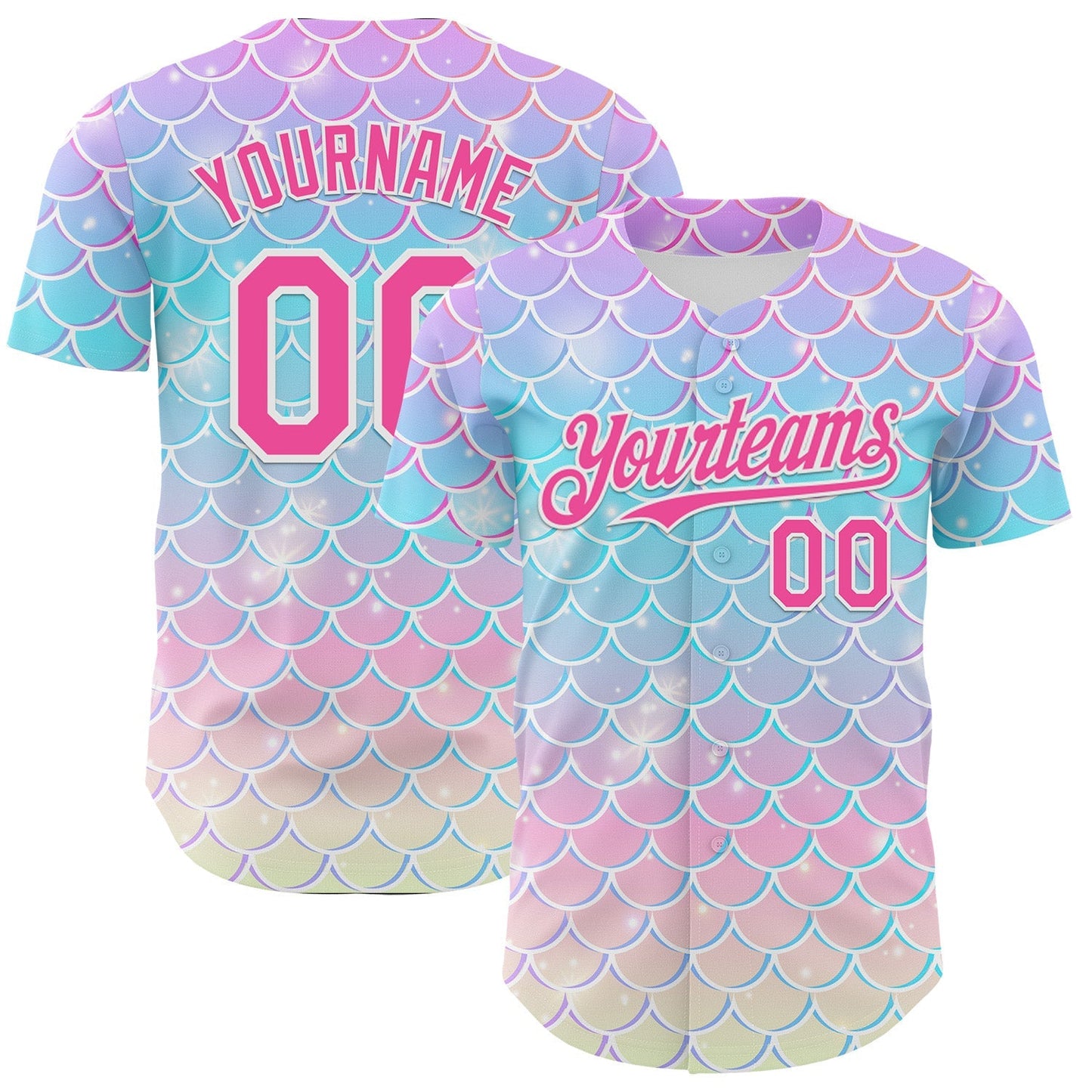 Custom Purple Pink Blue-White Mermaid Skin Authentic Baseball Jersey baseball jersey product view 1