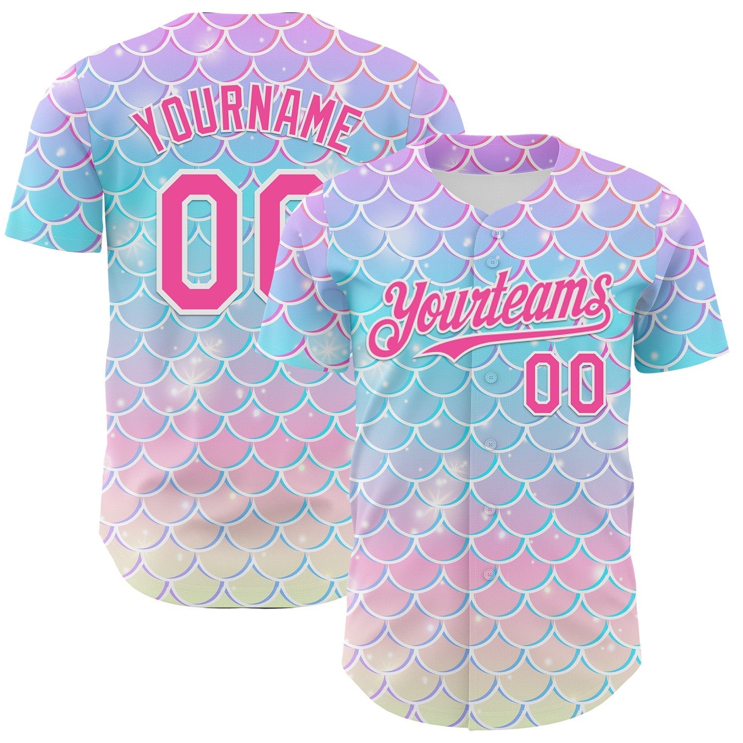 Custom Purple Pink Blue-White Mermaid Skin Authentic Baseball Jersey baseball jersey product view 1