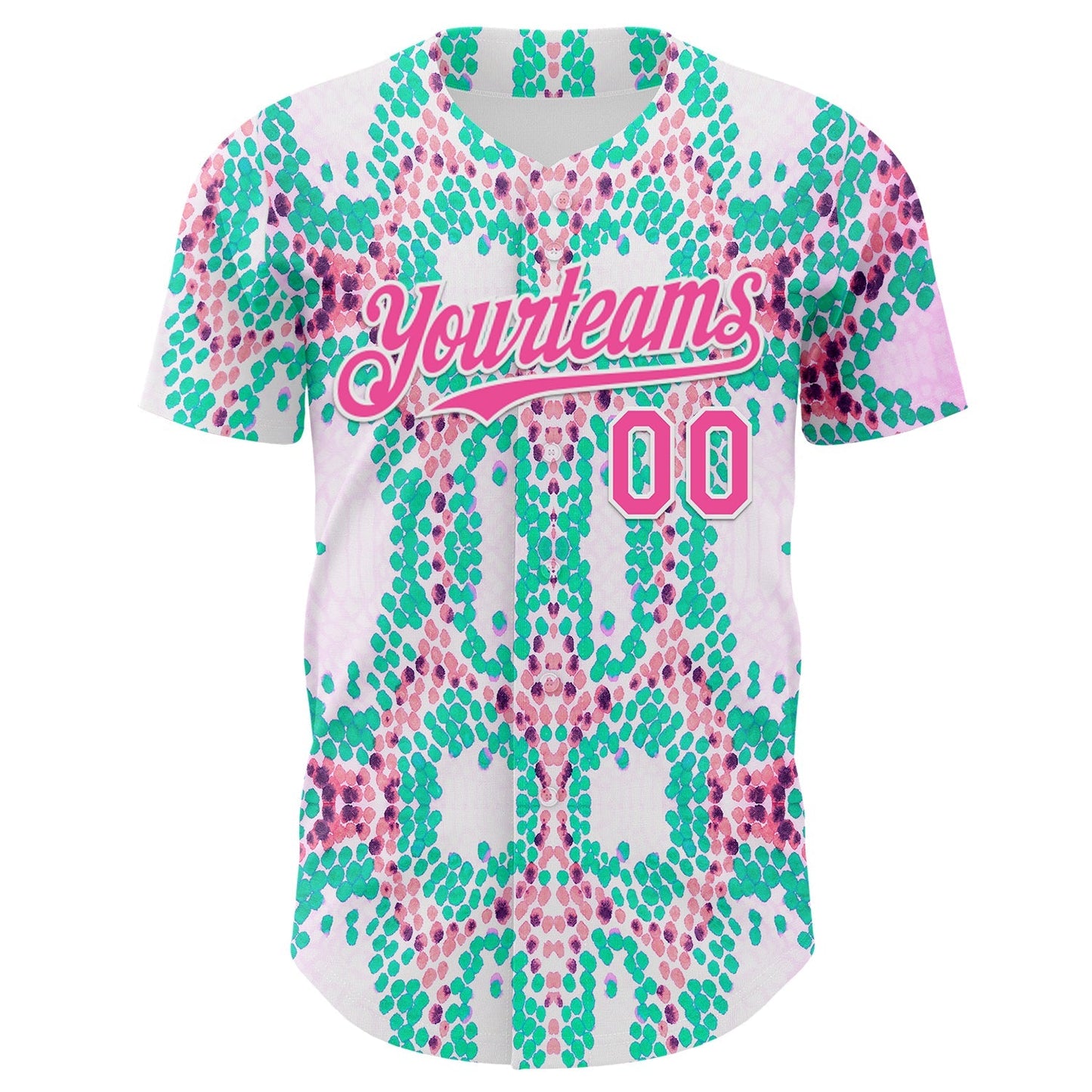 Custom White Pink-Green Snake Skin Authentic Baseball Jersey baseball jersey product view 2