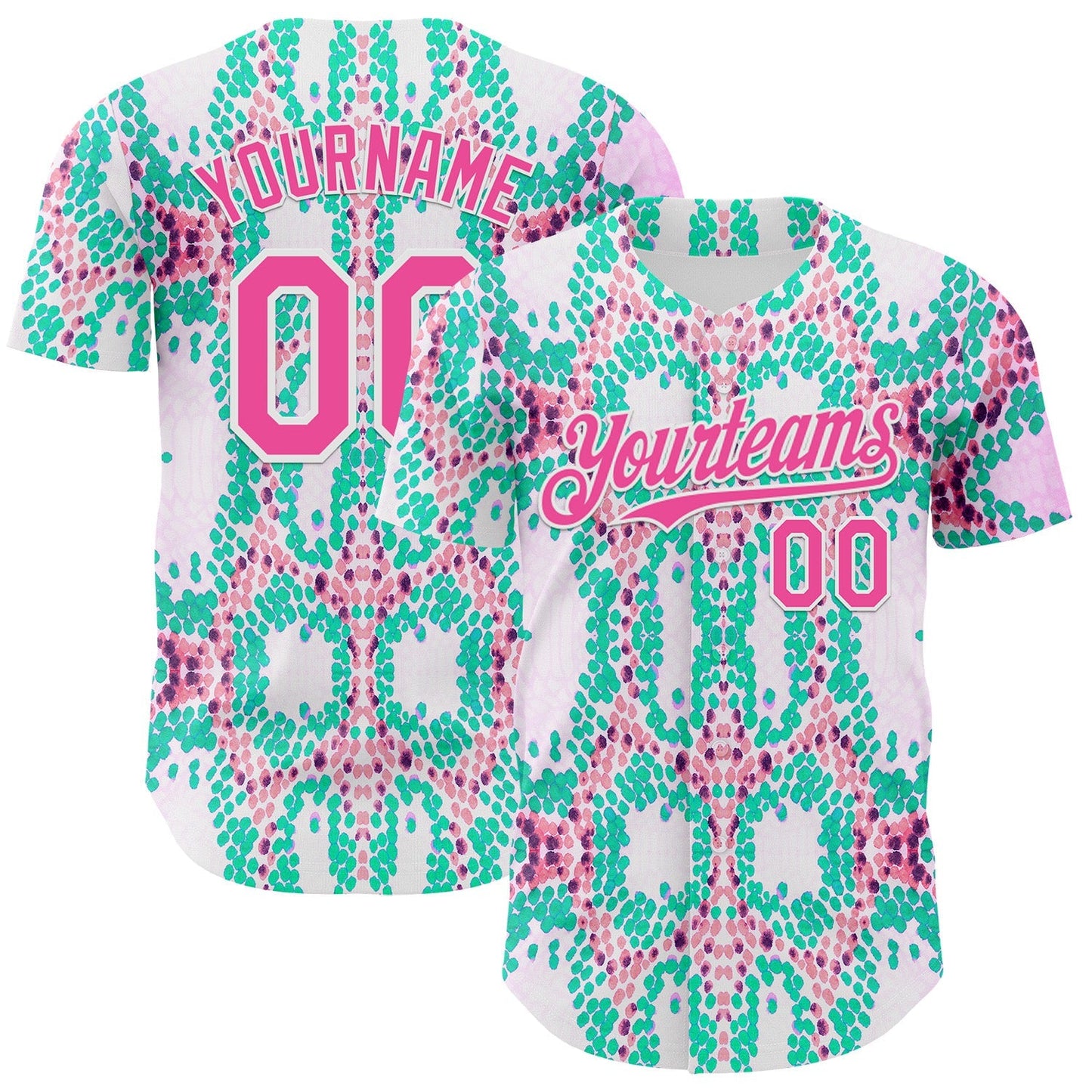 Custom White Pink-Green Snake Skin Authentic Baseball Jersey baseball jersey product view 1