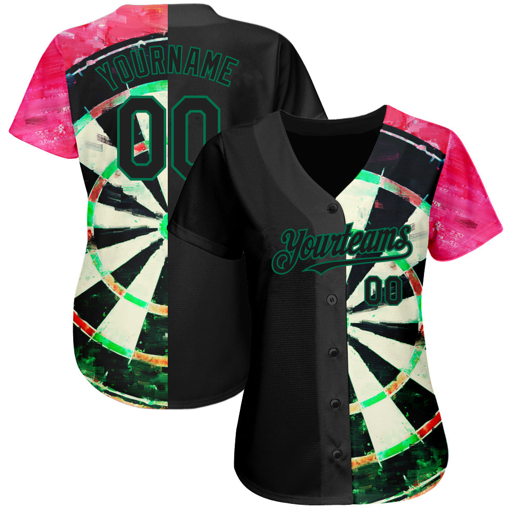 Custom Black Kelly Green-Red 3D Pattern Design Dart Board Authentic Baseball Jersey baseball jersey product view 2