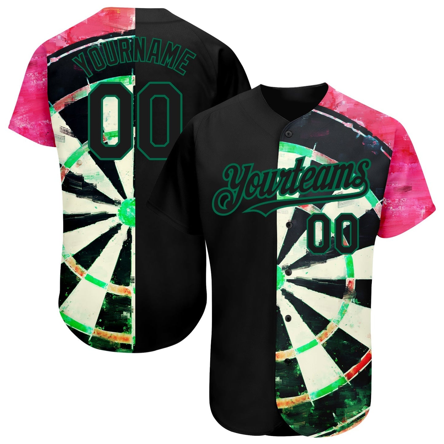 Custom Black Kelly Green-Red 3D Pattern Design Dart Board Authentic Baseball Jersey baseball jersey product view 1