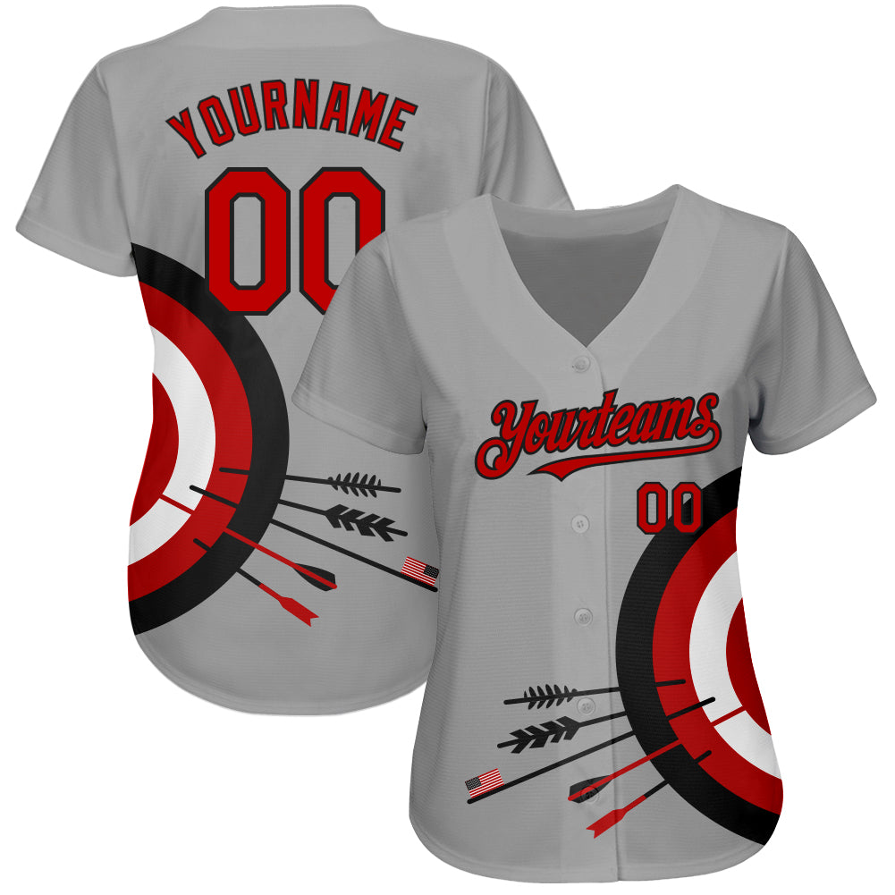 Custom Gray Red-Black 3D Pattern Design Dart Board Target Authentic Baseball Jersey baseball jersey product view 2
