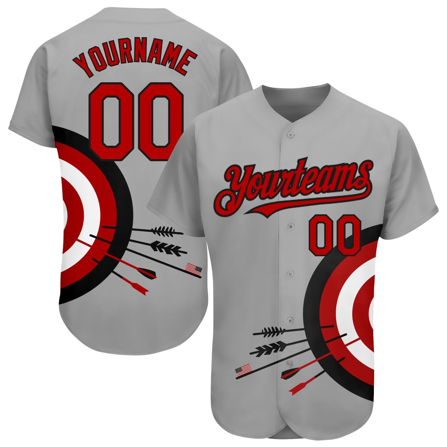 Custom Gray Red-Black 3D Pattern Design Dart Board Target Authentic Baseball Jersey baseball jersey product view 1