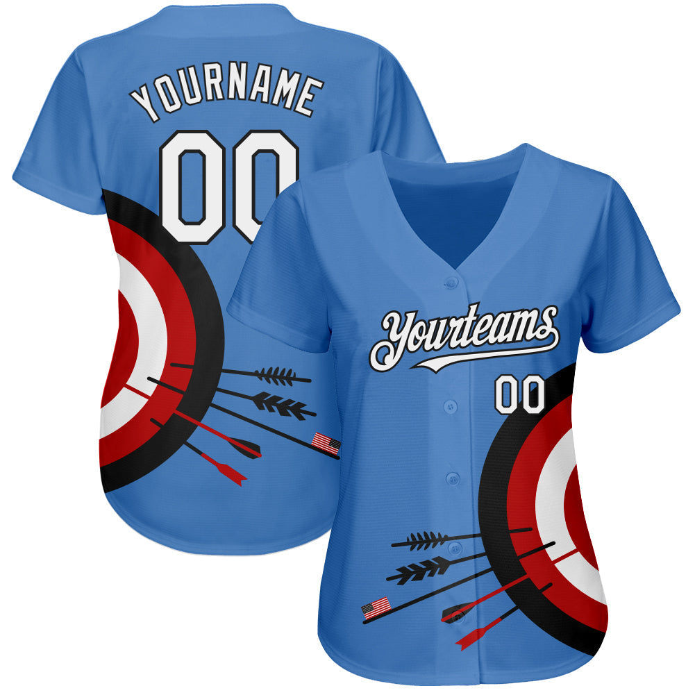 Custom Light Blue White-Black 3D Pattern Design Dart Board Target Authentic Baseball Jersey baseball jersey product view 2