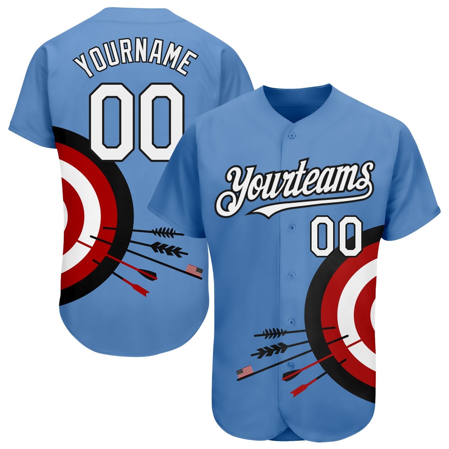 Custom Light Blue White-Black 3D Pattern Design Dart Board Target Authentic Baseball Jersey baseball jersey product view 1