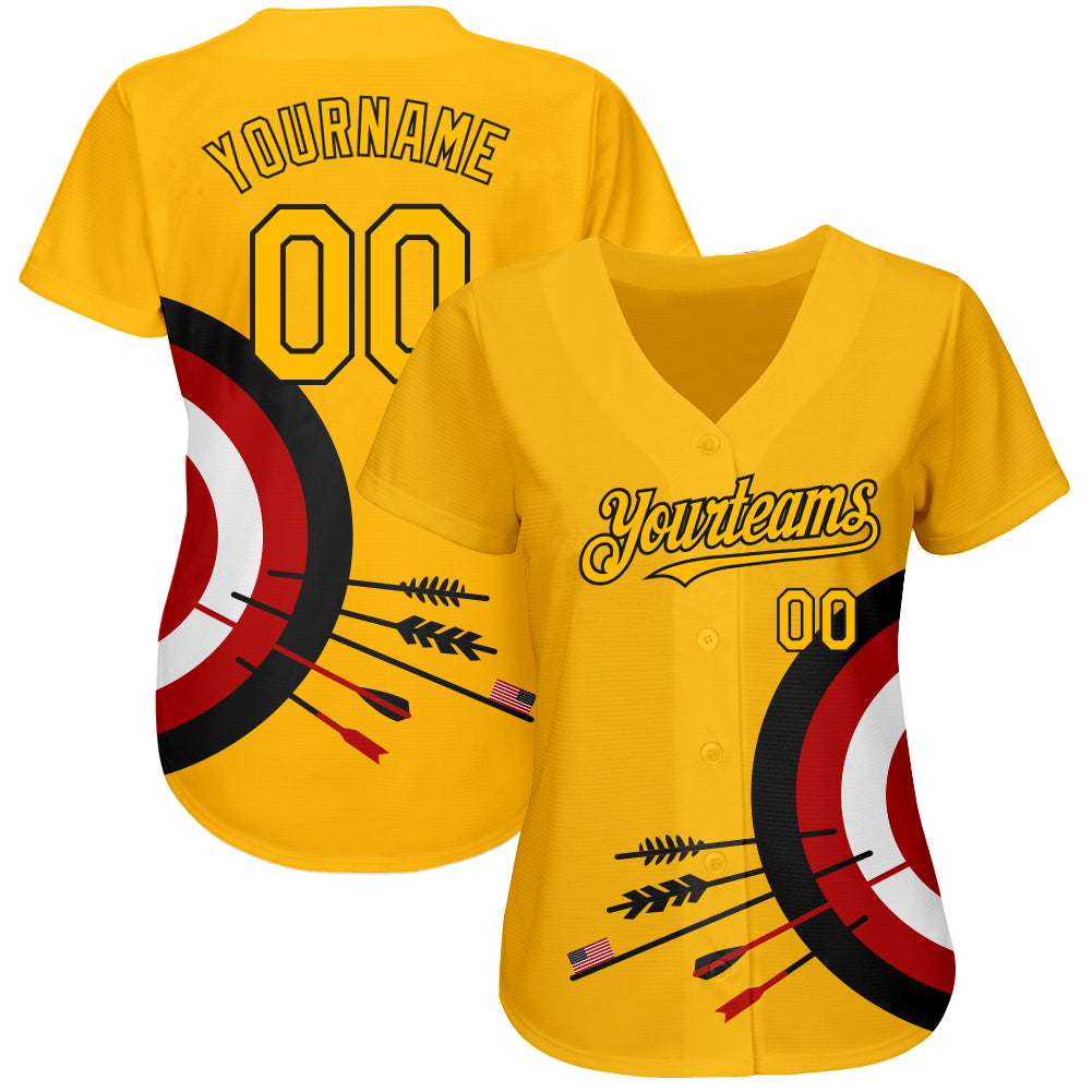 Custom Gold Black-Red 3D Pattern Design Dart Board Target Authentic Baseball Jersey baseball jersey product view 2
