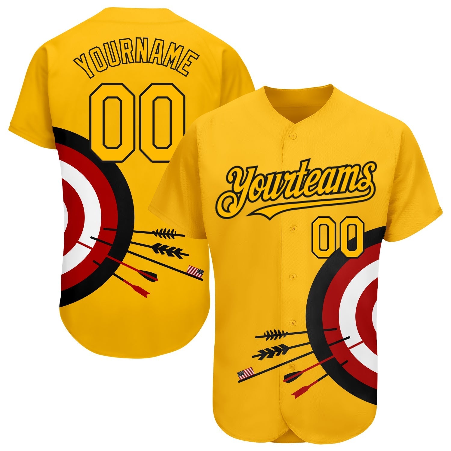 Custom Gold Black-Red 3D Pattern Design Dart Board Target Authentic Baseball Jersey baseball jersey product view 1