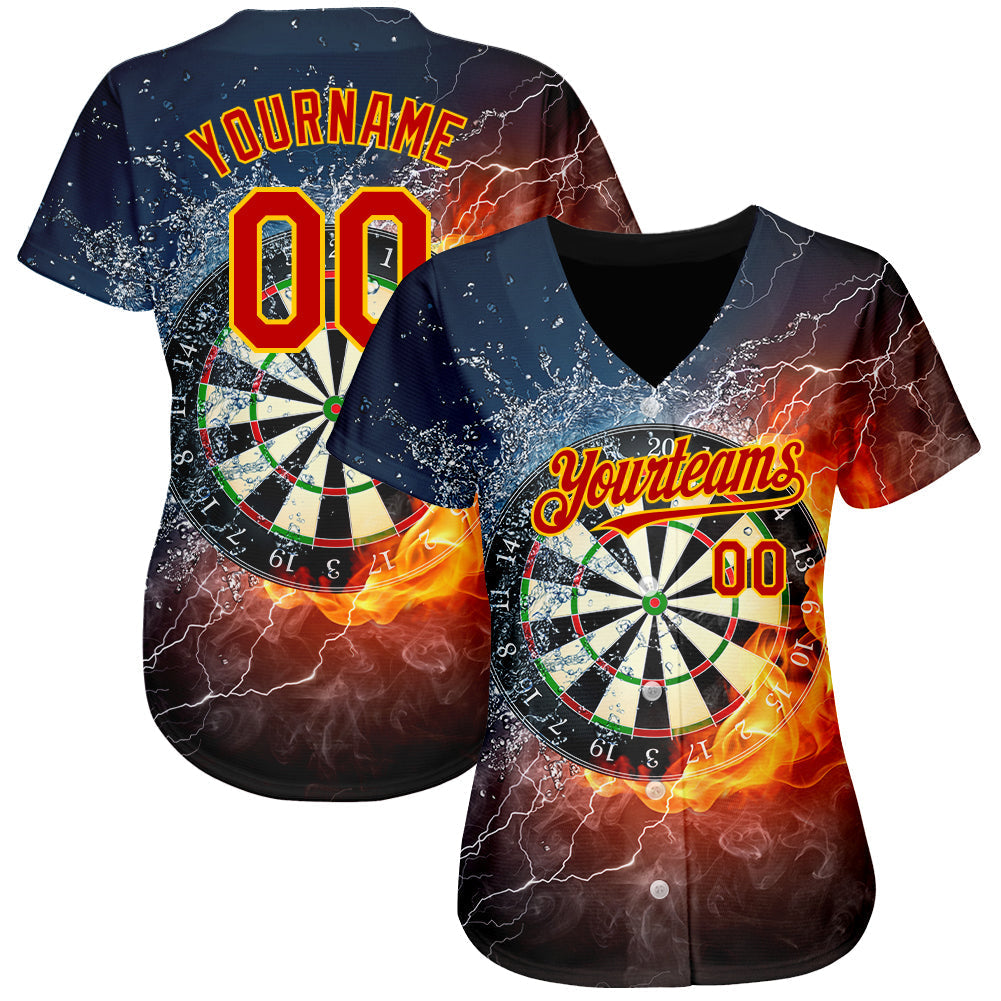 Custom Black Red-Gold 3D Pattern Design Flame Dart Board Authentic Baseball Jersey baseball jersey product view 2