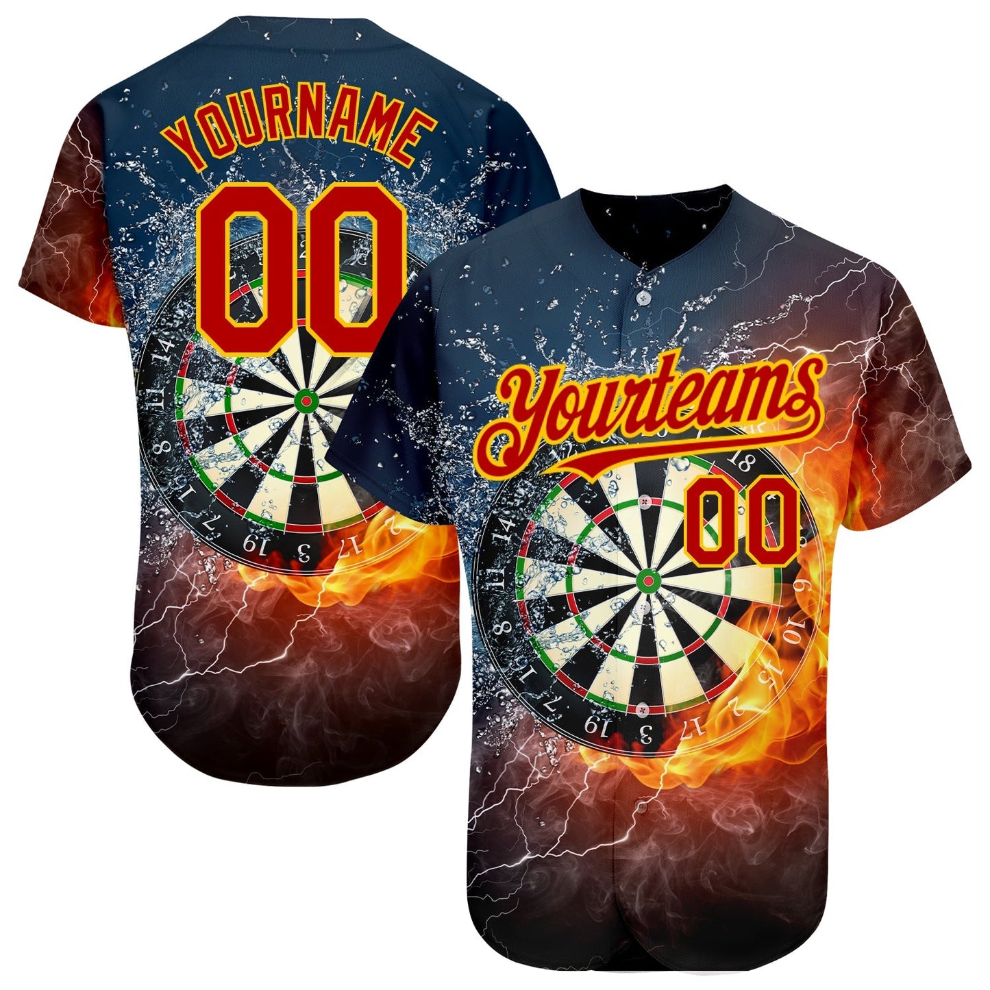 Custom Black Red-Gold 3D Pattern Design Flame Dart Board Authentic Baseball Jersey baseball jersey product view 1