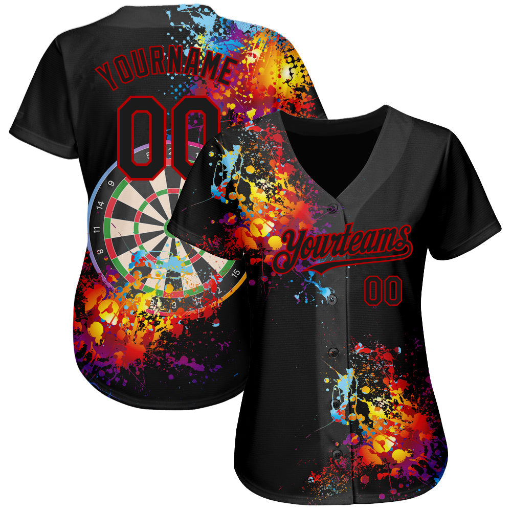 Custom Black Red 3D Pattern Design Dart Board Authentic Baseball Jersey baseball jersey product view 2
