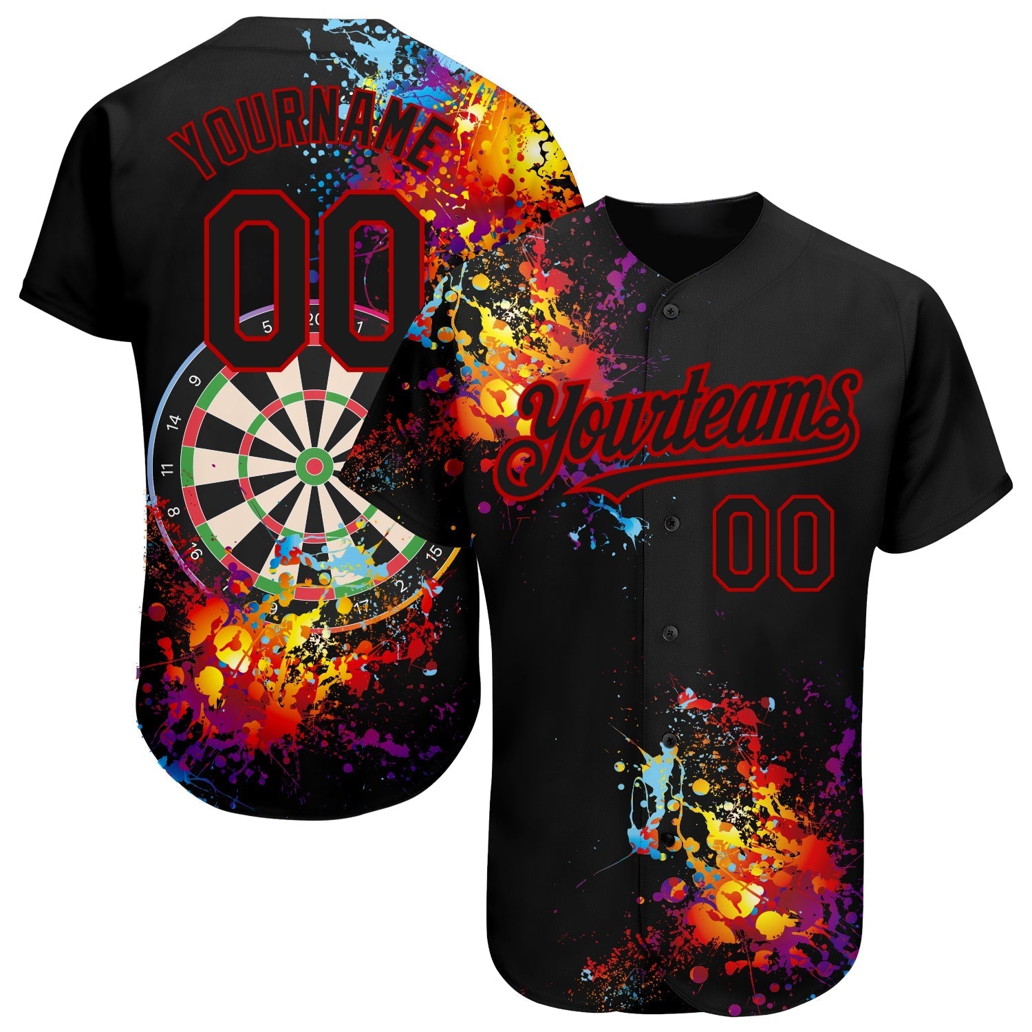 Custom Black Red 3D Pattern Design Dart Board Authentic Baseball Jersey baseball jersey product view 1