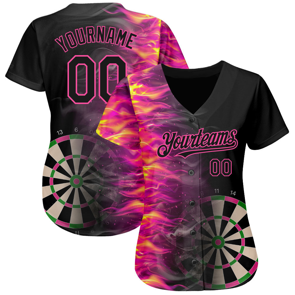 Custom Black Pink 3D Pattern Design Fiery Dart Board Authentic Baseball Jersey baseball jersey product view 2