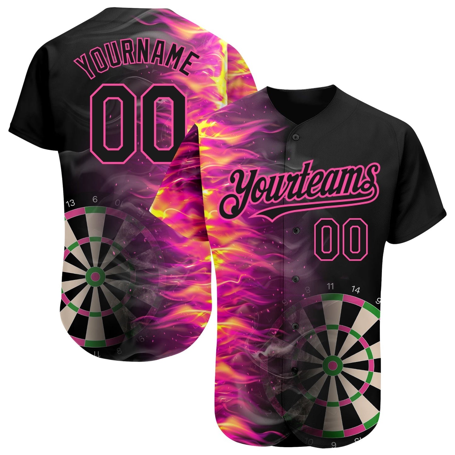 Custom Black Pink 3D Pattern Design Fiery Dart Board Authentic Baseball Jersey baseball jersey product view 1