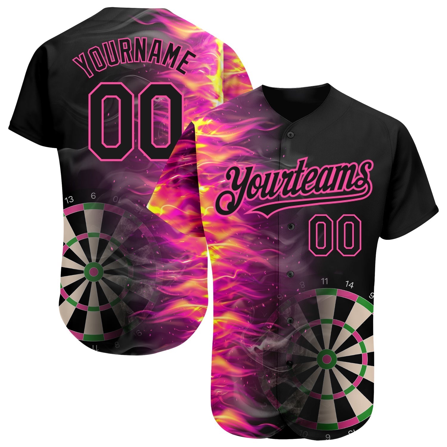 Custom Black Pink 3D Pattern Design Fiery Dart Board Authentic Baseball Jersey baseball jersey product view 1