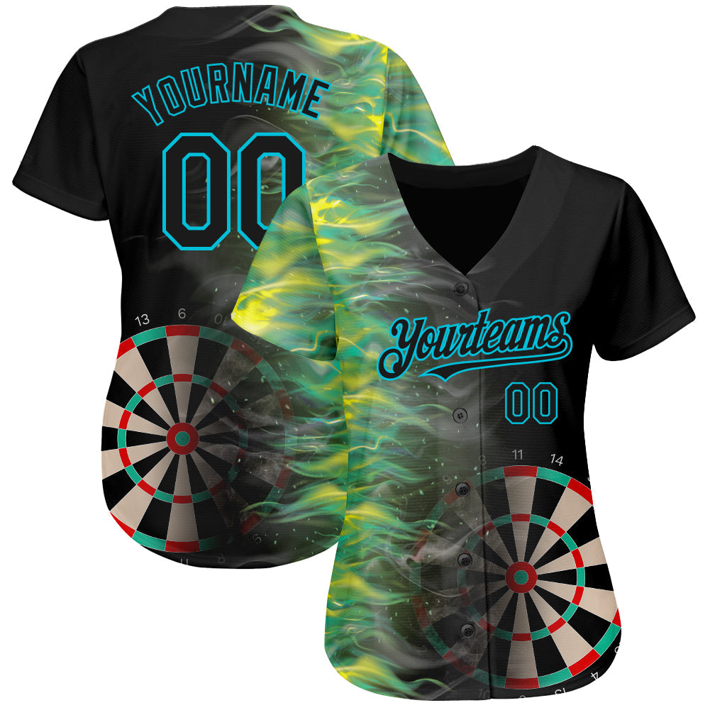 Custom Black Lakes Blue 3D Pattern Design Fiery Dart Board Authentic Baseball Jersey baseball jersey product view 2