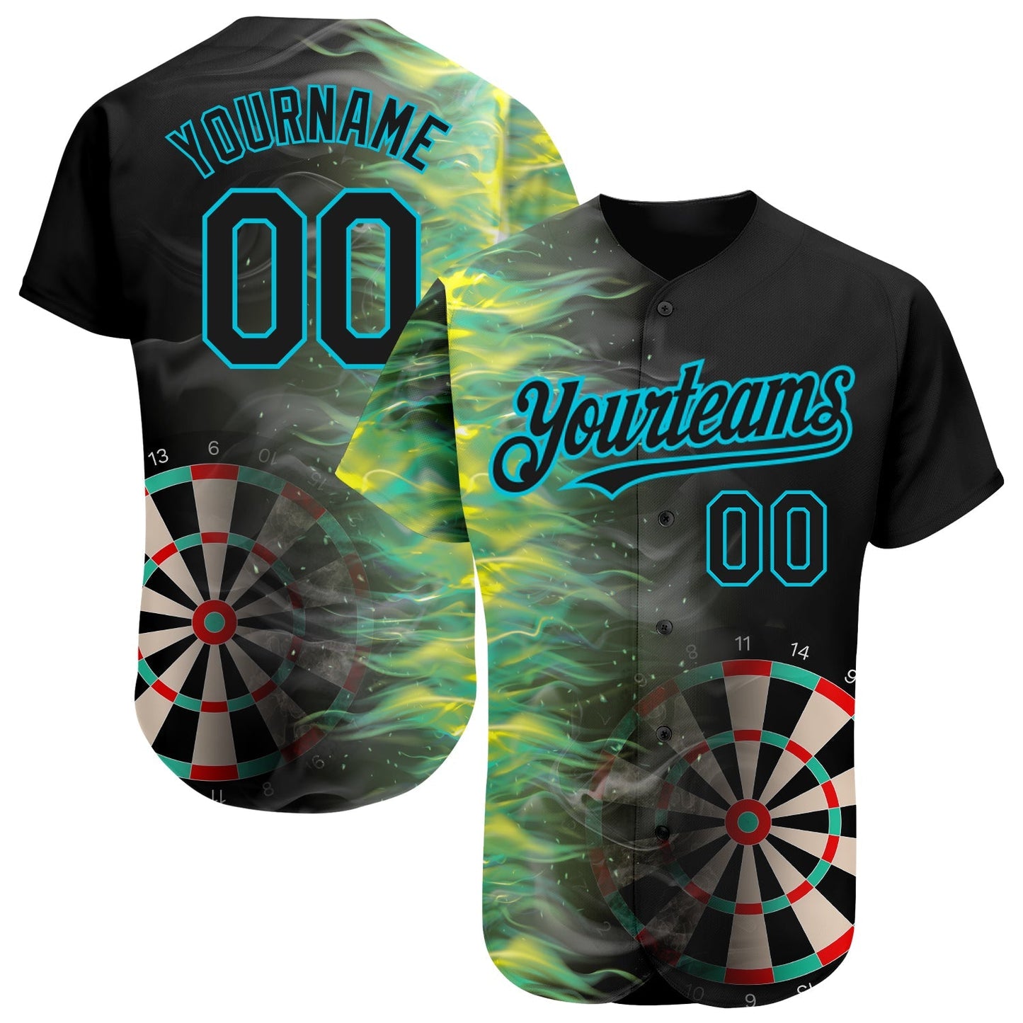 Custom Black Lakes Blue 3D Pattern Design Fiery Dart Board Authentic Baseball Jersey baseball jersey product view 1