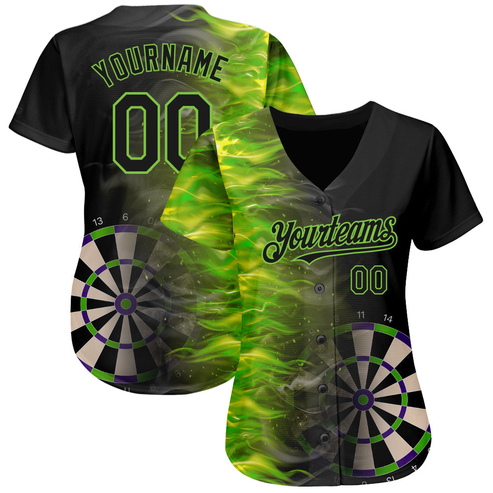 Custom Black Neon Green 3D Pattern Design Fiery Dart Board Authentic Baseball Jersey baseball jersey product view 2