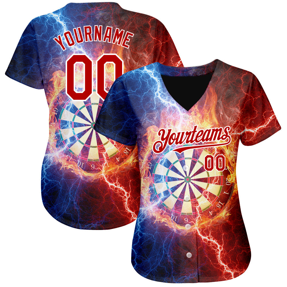 Custom Black Red-White 3D Pattern Design Lightning Flame Dart Board Authentic Baseball Jersey baseball jersey product view 2
