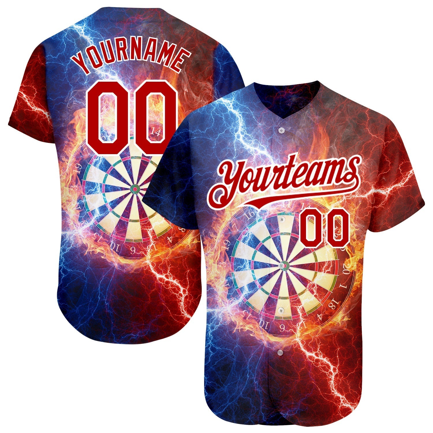Custom Black Red-White 3D Pattern Design Lightning Flame Dart Board Authentic Baseball Jersey baseball jersey product view 1