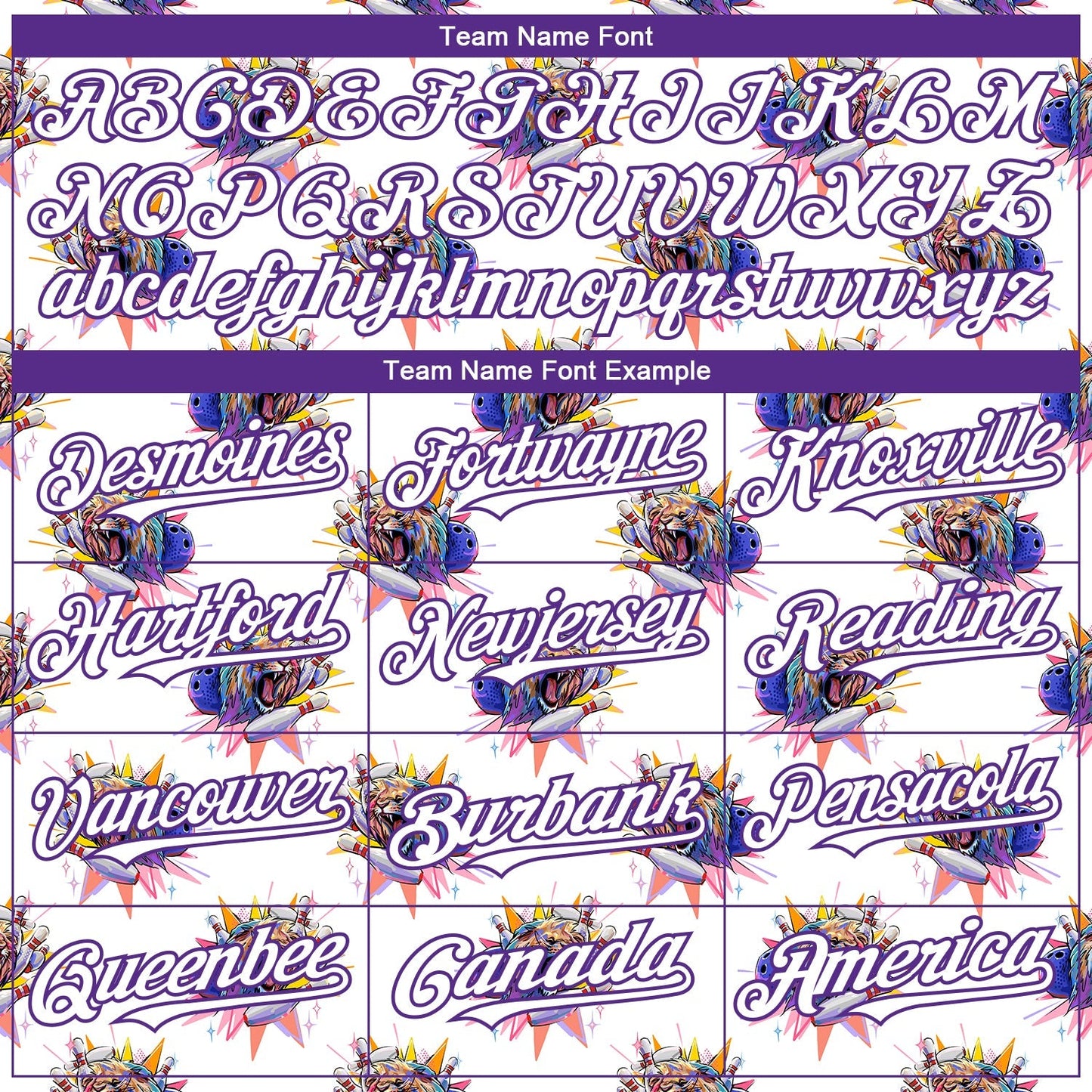 Custom White Purple 3D Pattern Design Growling Lion Among The Bowling Authentic Baseball Jersey baseball jersey product view 4