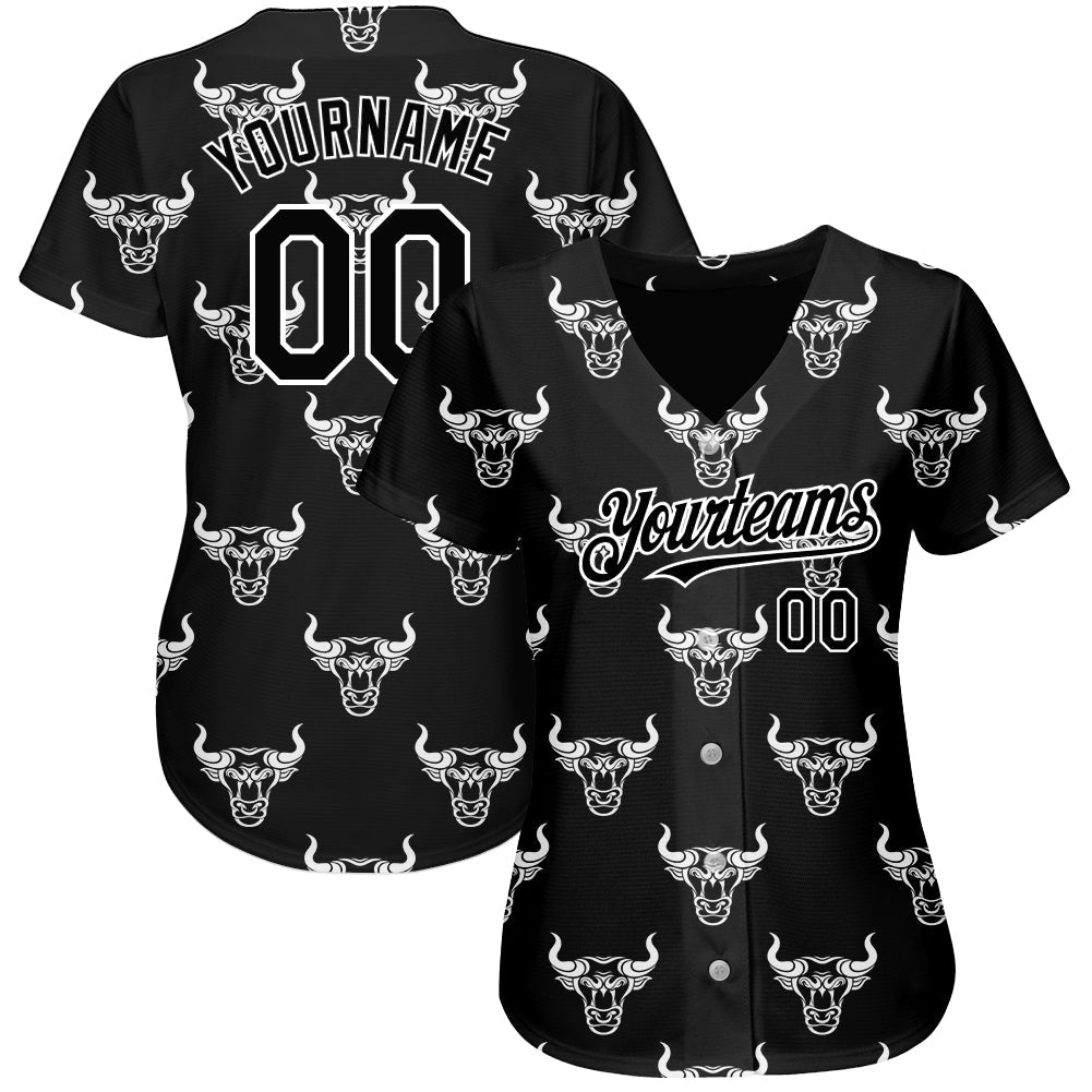 Custom Black White 3D Pattern Design Ox Authentic Baseball Jersey baseball jersey product view 2