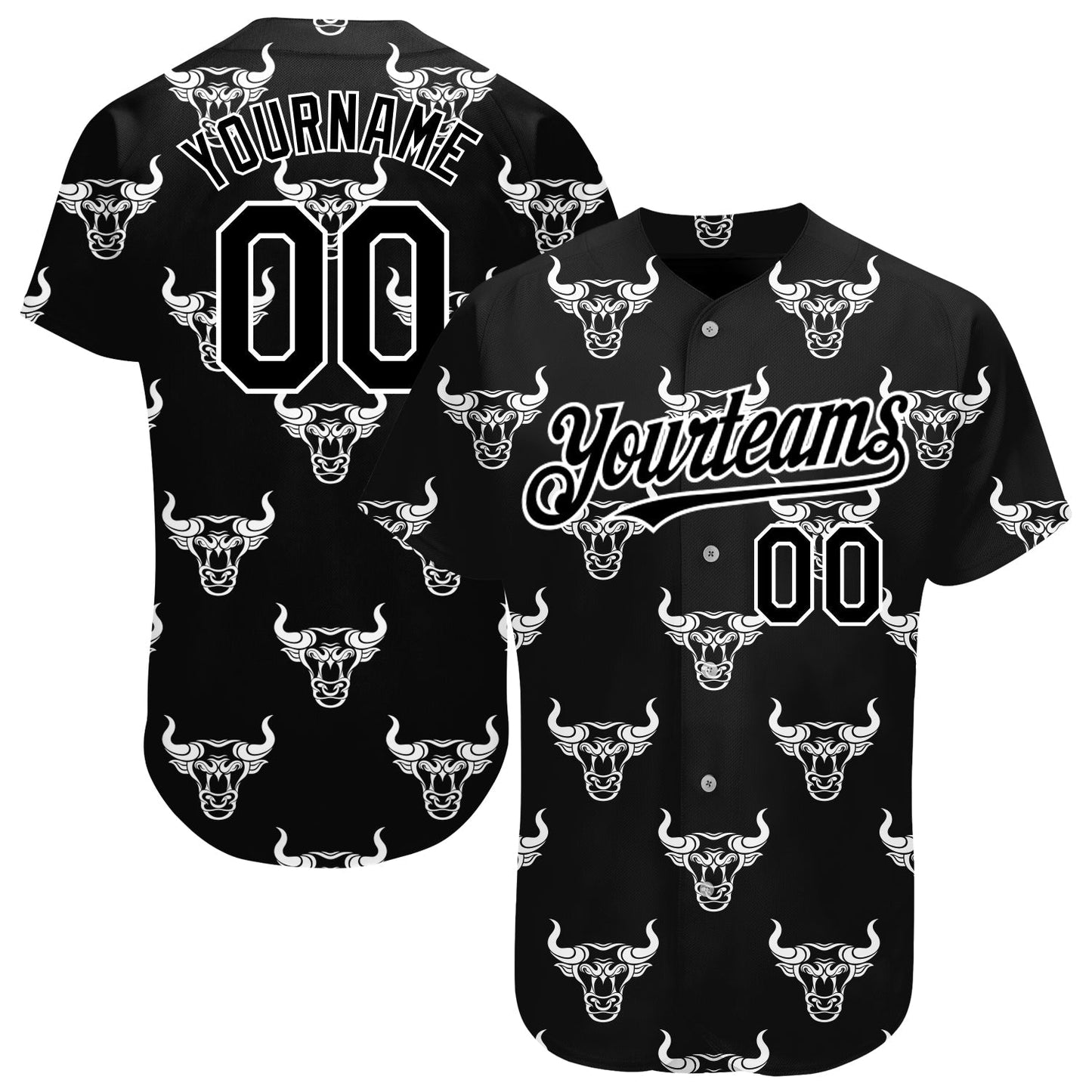 Custom Black White 3D Pattern Design Ox Authentic Baseball Jersey baseball jersey product view 1