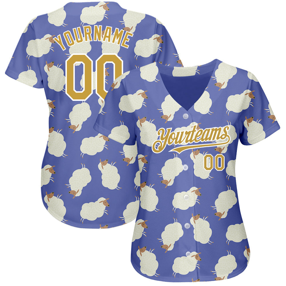 Custom Purple Old Gold-White 3D Pattern Design Goat Authentic Baseball Jersey baseball jersey product view 2