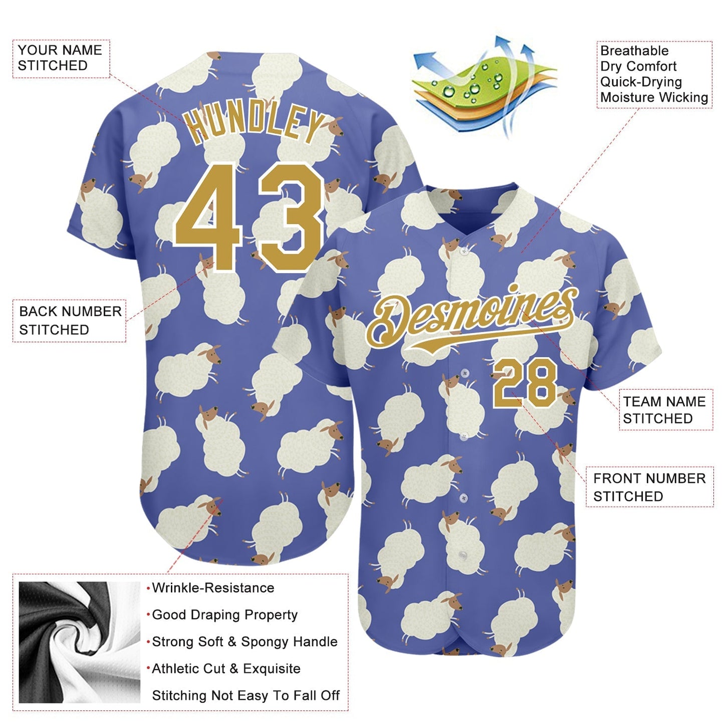 Custom Purple Old Gold-White 3D Pattern Design Goat Authentic Baseball Jersey baseball jersey product view 3